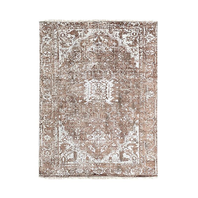 Ivory/Copper Hand Knotted Wool Transitional Heriz Rug, 7' x 9', plush cozy accent rug - L