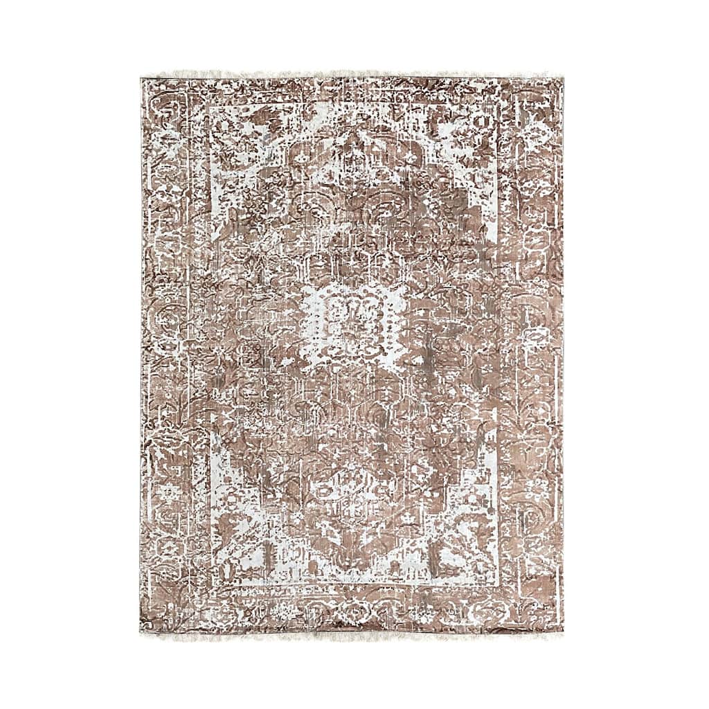 Ivory/Copper Hand Knotted Wool Transitional Heriz Rug, 7' x 9', plush cozy accent rug - L