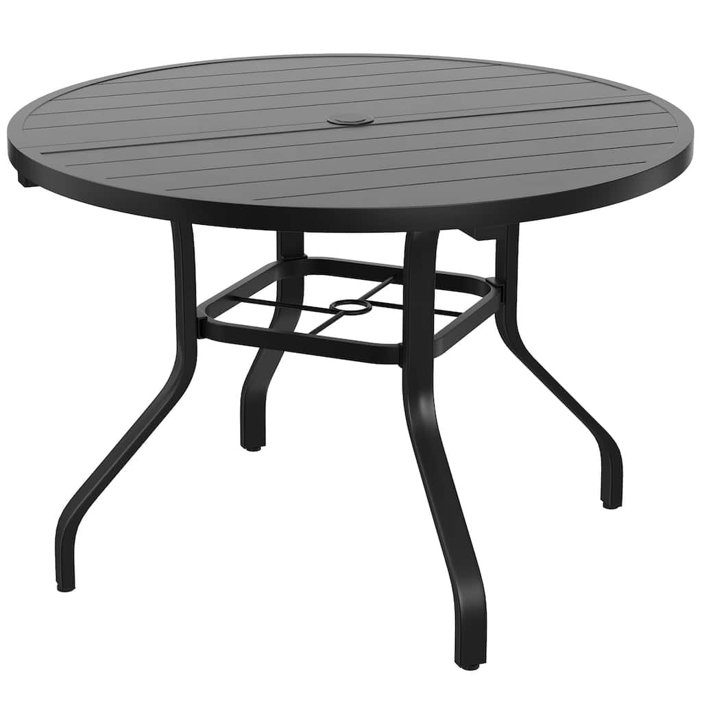 Round Outdoor Dining Table, 41" Round Patio Table Wood-Like Grain with 1.57" Umbrella Hole, Metal Outdoor Dining Tables