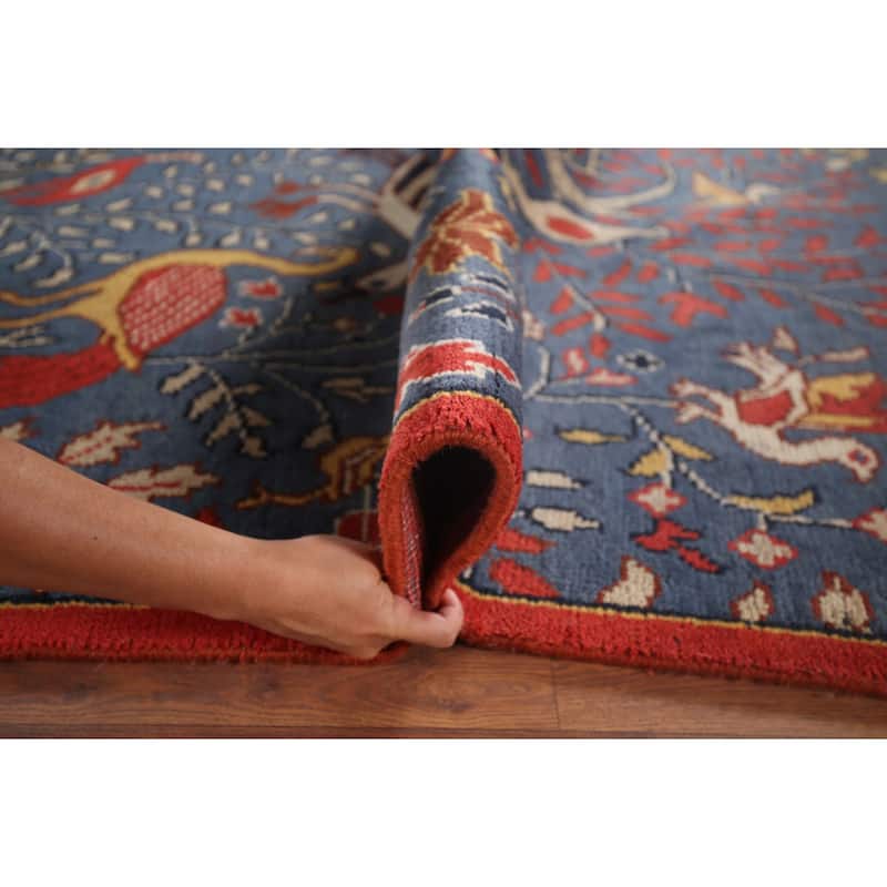 Animals Design Blue Ziegler Oriental Area Rug Handmade Wool Carpet - 8'3"x 11'7"