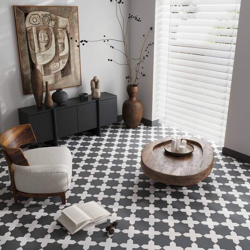 Seville 7" Star with 5" Cross Matte Porcelain Wall and Floor Tile (10.62 sq ft/case) - 68 Pack - Grey/Black