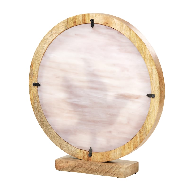 River of Goods Round Decorative Stained Glass Mango Wood Stand - 13" x 3" x 14"