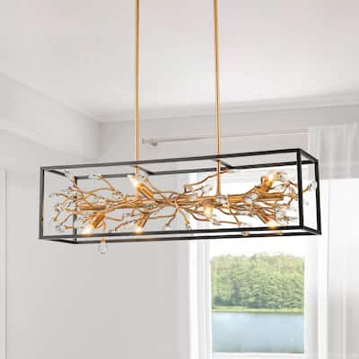 Ultra Modern 8-Light Rectangular Cage Crystal Island Chandelier