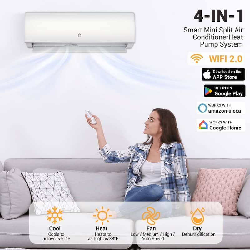 9000 BTU Mini Split Air Conditioner Heat Pump System, 20 SEER2, 230V, Up to 450 Sq. Ft