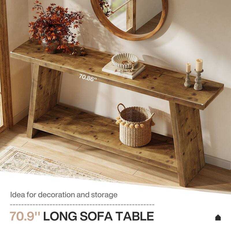 70.9" Solid Wood Console Table 2-tier Narrow Long Sofa Table