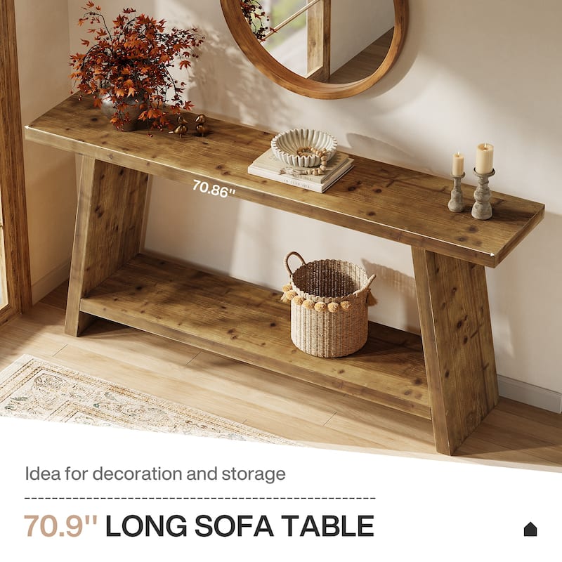 Solid Wood Entryway Console Table with 2-tier Storage