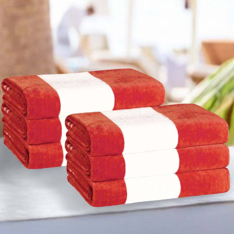Cabana Stripe Oversized Cotton Beach 6 Piece Towel Set by Superior - Coral