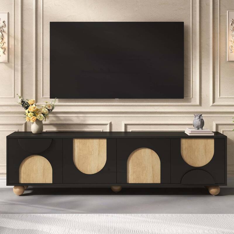 Farmhouse TV Stand with Cable Holes for TVs up to 75