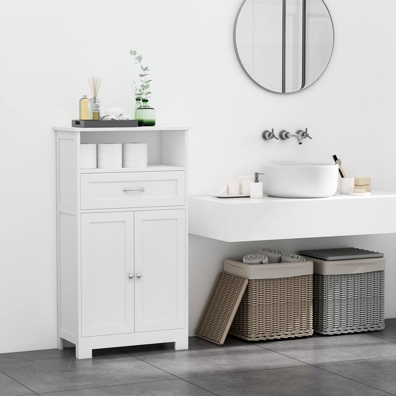 kleankin Modern Bathroom Storage Cabinet Free Standing Cupboard with Drawer and Adjustable Shelf - 11.75*23.5*42.75 - White