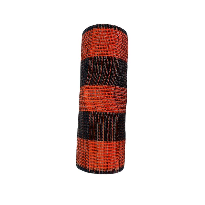 Ribbon Poly Burlap Mesh Orange Black Check 10.5" x 10YD - 10" x 10YD