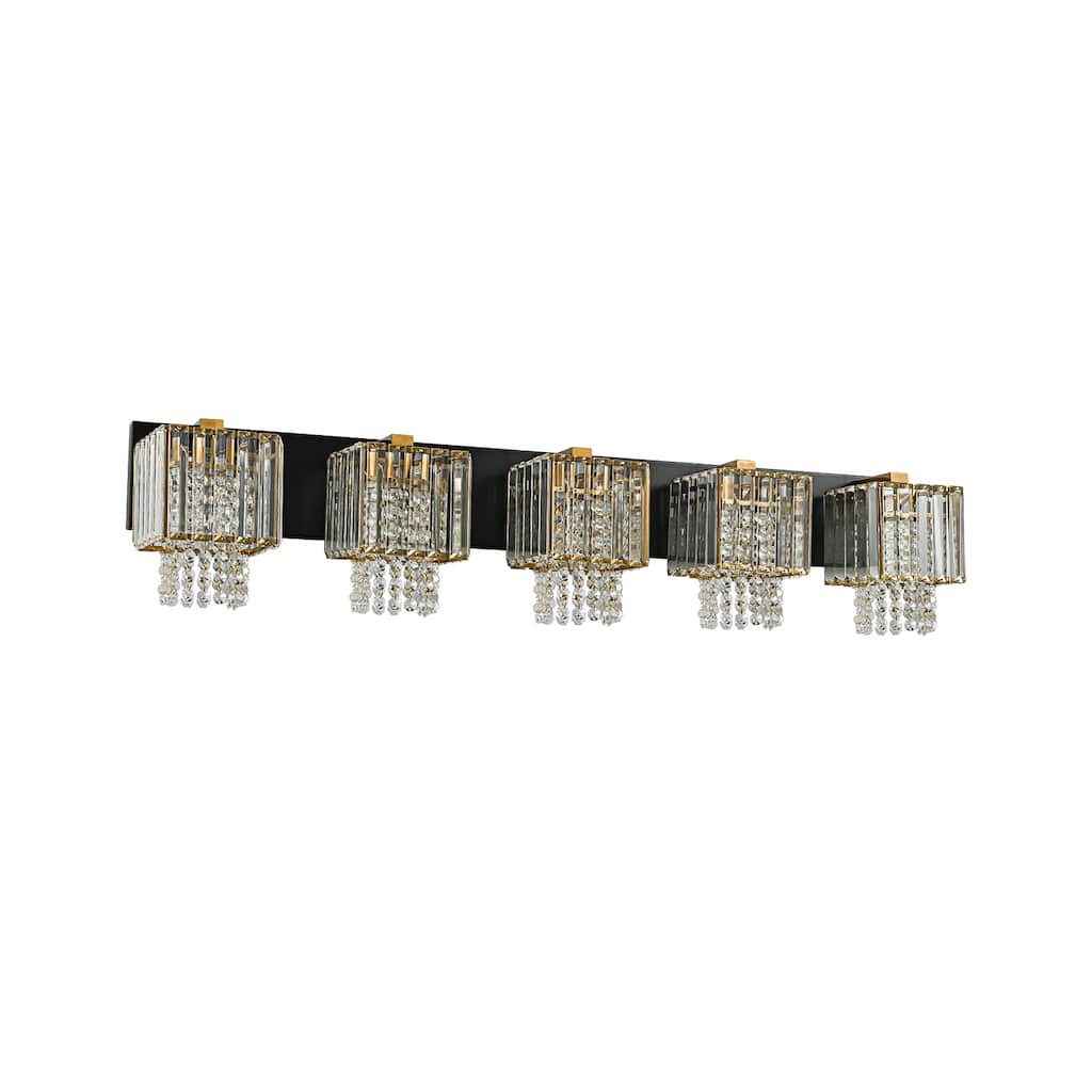 Modern Glam 5-Light Bathroom Vanity Light Wall Sconce with Crystal Shade - 39.4" W × 6.7" D × 7.9" H