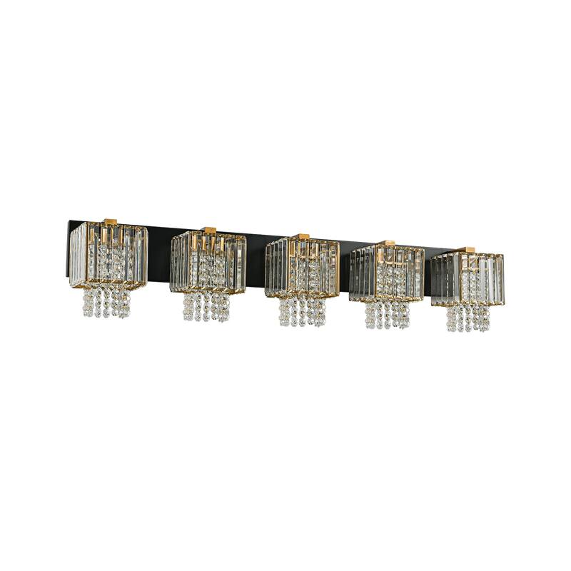 Modern Glam 5-Light Bathroom Vanity Light Wall Sconce with Crystal Shade - 39.4" W × 6.7" D × 7.9" H