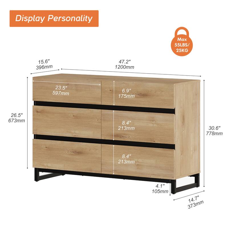 WAMPAT Dresser for Bedroom, Closet Organizers and Storage with Drawers, Chest of Drawers with Metal Base, Modern Wooden Dresser