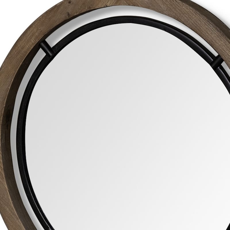 HomeRoots 19" Brown Round Wood Framed Accent Mirror