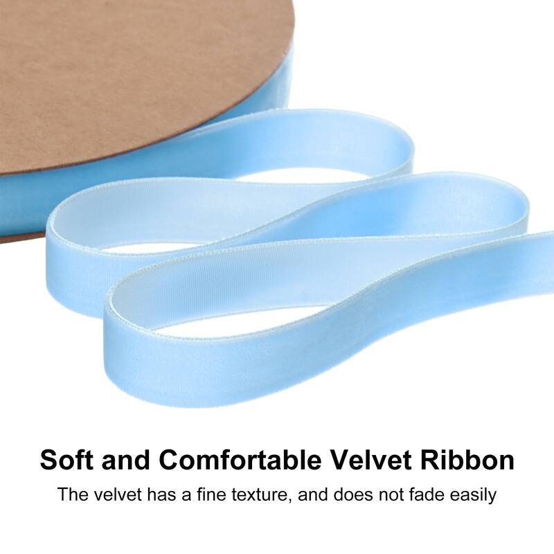 Thin Velvet Ribbon, Single Side Christmas Ribbon - Light Blue - 5/8"