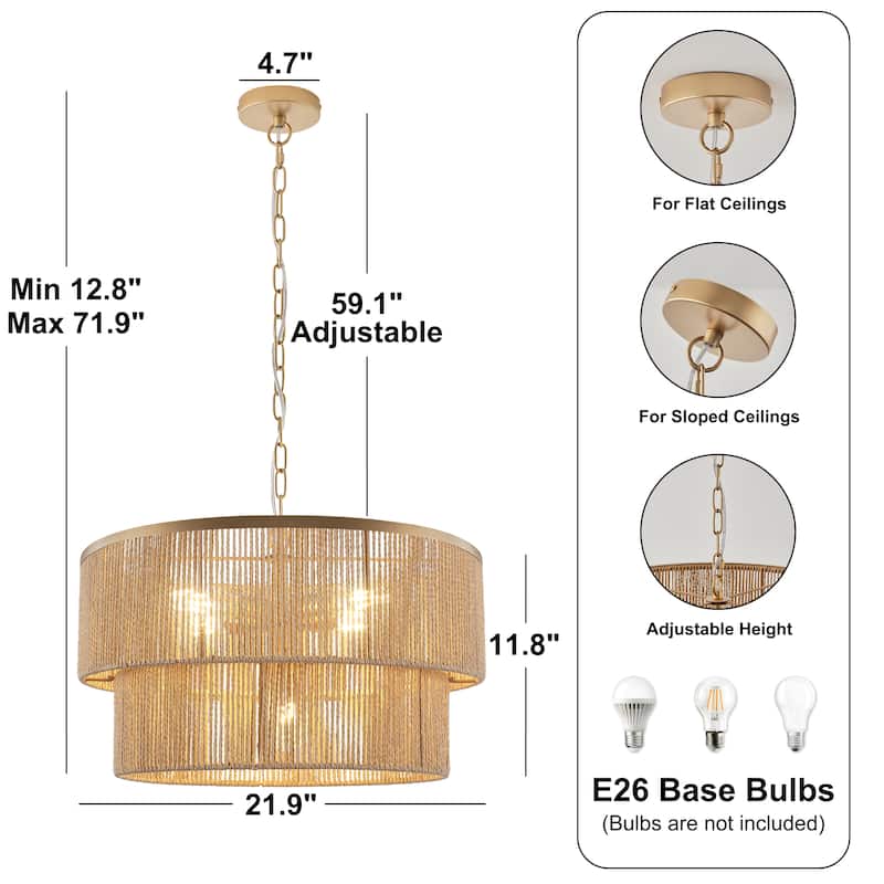 Starsky 5-Light Tiered Rattan Drum Pendant
