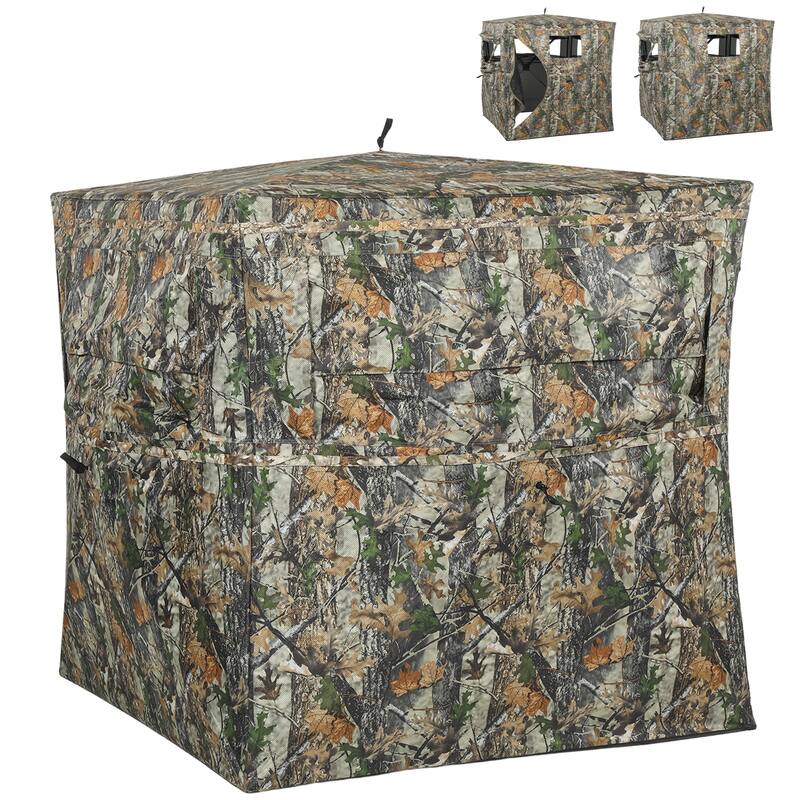 Outsunny Hunting Blind for 2 Person, See Through Pop Up Blind with 270-Degree View, Windows