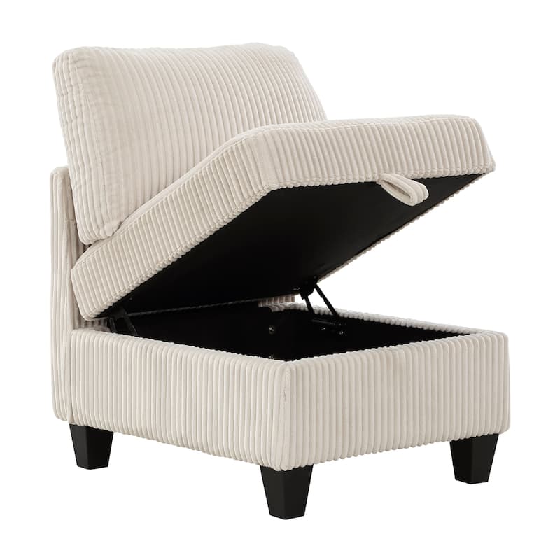 Ellene Modular Armless Chair With Storage, Soft Beige Corduroy