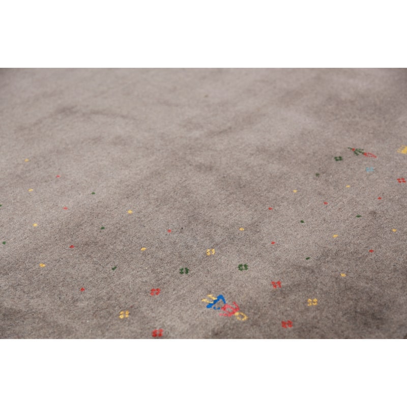 Tribal Gabbeh Area Rug Hand-Knotted Grey Wool Carpet - 8'0" x 9'11"