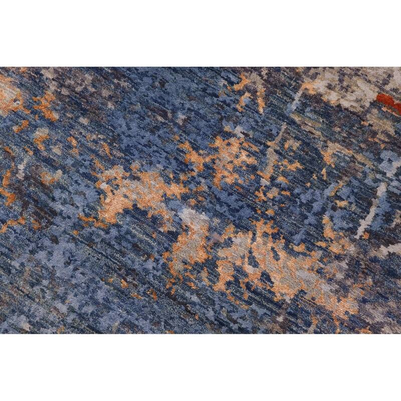 Contemporary Ziegler Victor Blue Rust Wool&Silk Rug - 10'0'' x 14'4''