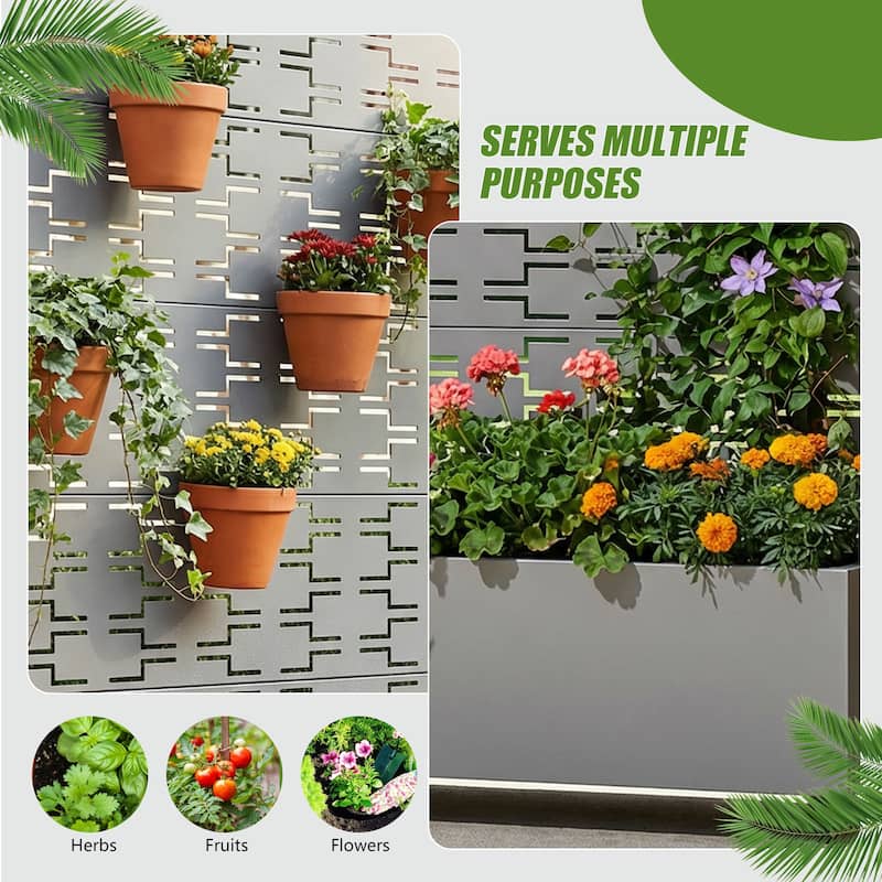 Metal Planter Box with Trellis Privacy Screen Planter Box with Lockable Wheels