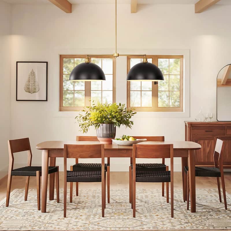 2-Light Modern Black Industrial Linear Dome Pendant Light for Kitchen Island - 38.5 in. W x 11.4 in. H x 14.9 in. D