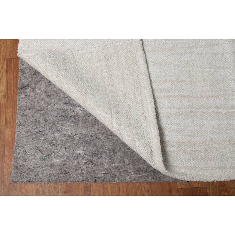 Hand Woven Oriental Cotton Carpet Modern Solid Beige & Ivories Kilim Area Rug - 11' 4'' X 9' 4''