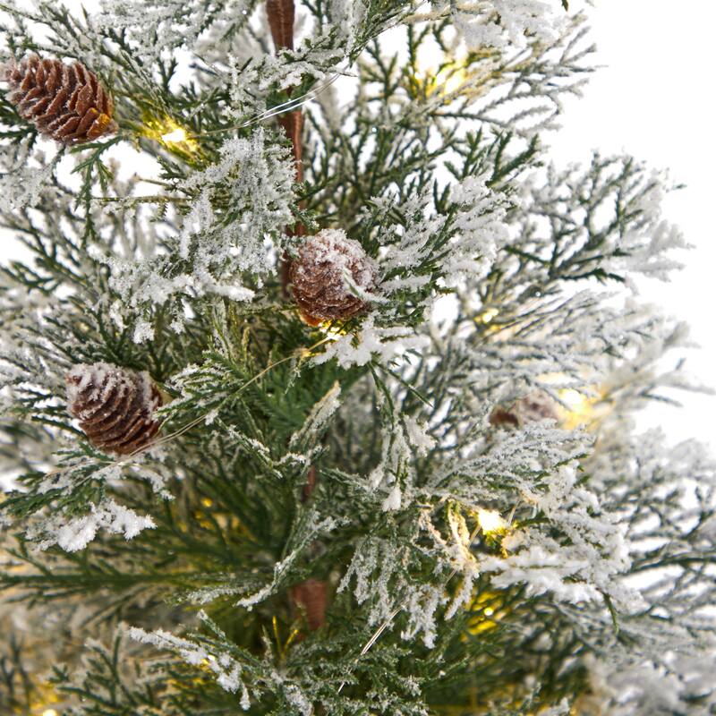 2’ Pre-Lit Frosted Artificial Christmas Potted Tree with Pinecones, Clear Lights - 2 Foot