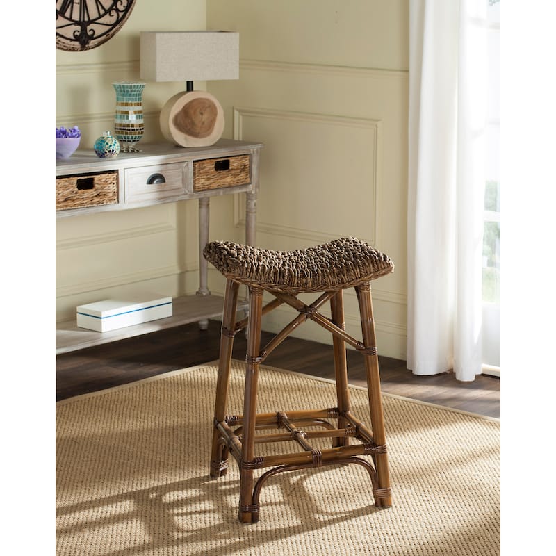 SAFAVIEH Geralde Natural Brown Rattan 27.6-inch Stool - 17Wx17Dx28H - Brown
