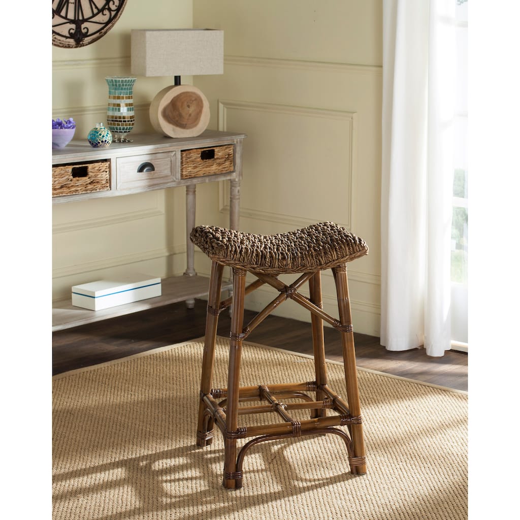 SAFAVIEH Geralde Natural Brown Rattan 27.6-inch Stool - 17Wx17Dx28H