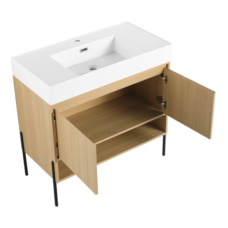 47-Inch Resin Bathroom Vanity with Multi-Layer Solid Wood Frame, Stylish Tripod Design