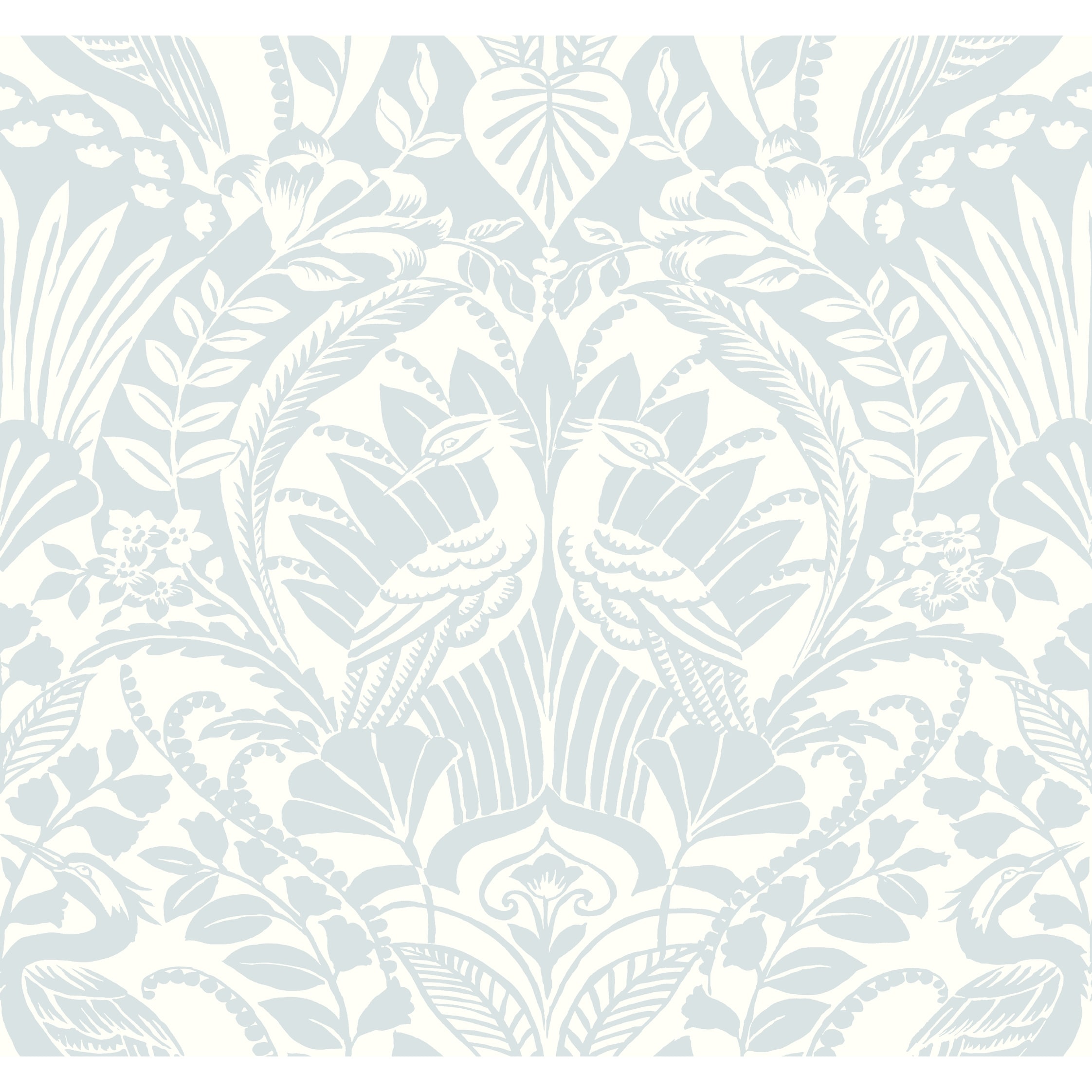 Fresno Blue Sure Strip Prepasted Damask Egret Damask Wallpaper Covers about  60.75 sq. ft.