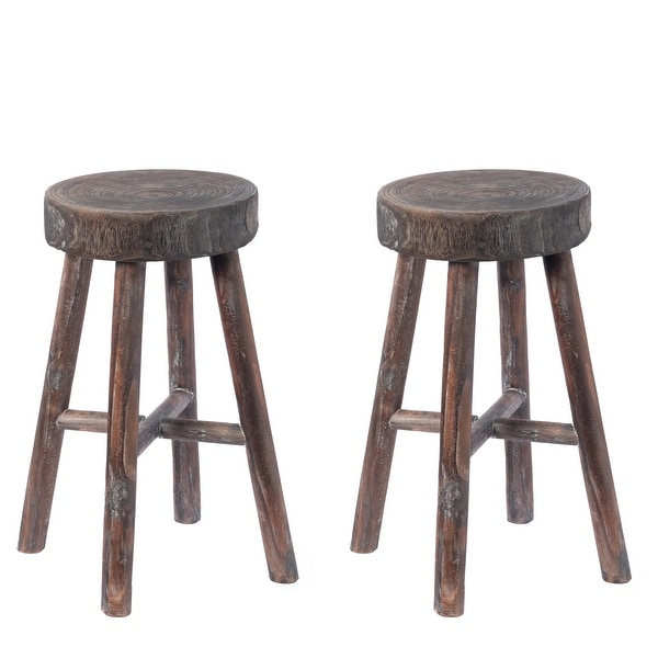 Antique Round Wooden Chair Log Cabin Stools Set of 2 On Sale