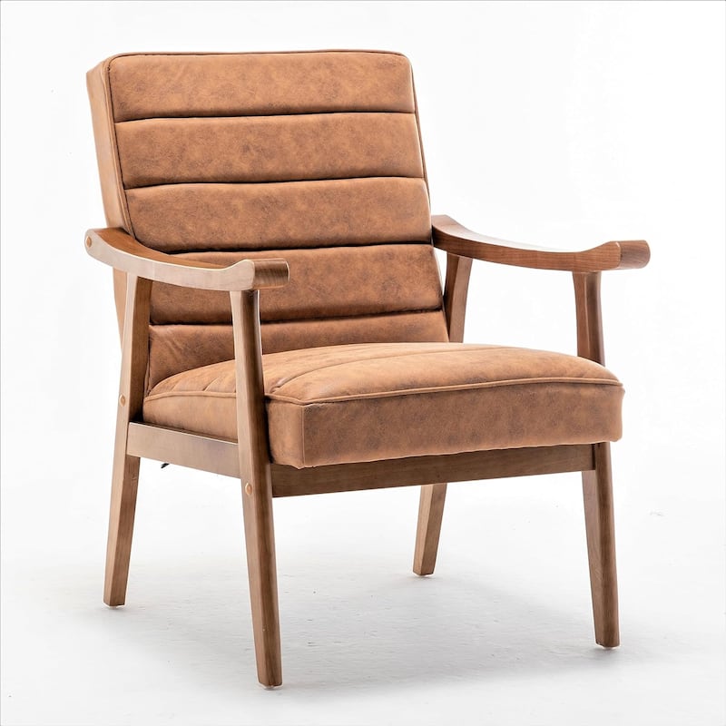 Mid Century Modern Accent Chair with Plush Foam, Leather-Look Microfiber Seat and Back Cushions