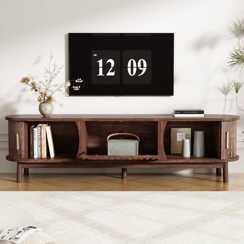 Roomfitters Farmhouse TV Stand for 75" TVs, Wood Entertainment Console with Storage Cabinet, Living Room Design, Dark Brown - Dark Brown
