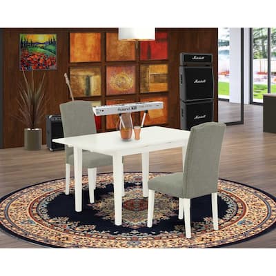 HomeStock 3-Piece Linen White Finish Rectangular Solid Wood Top With Butterfly Leaf Dining Table Set
