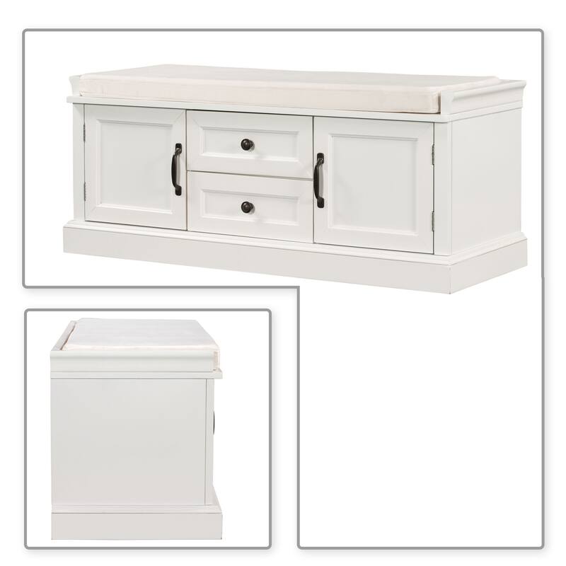 Vintage Chic Wooden Storage Bench with Removable Foam-Filled Velvet Seat Cushion