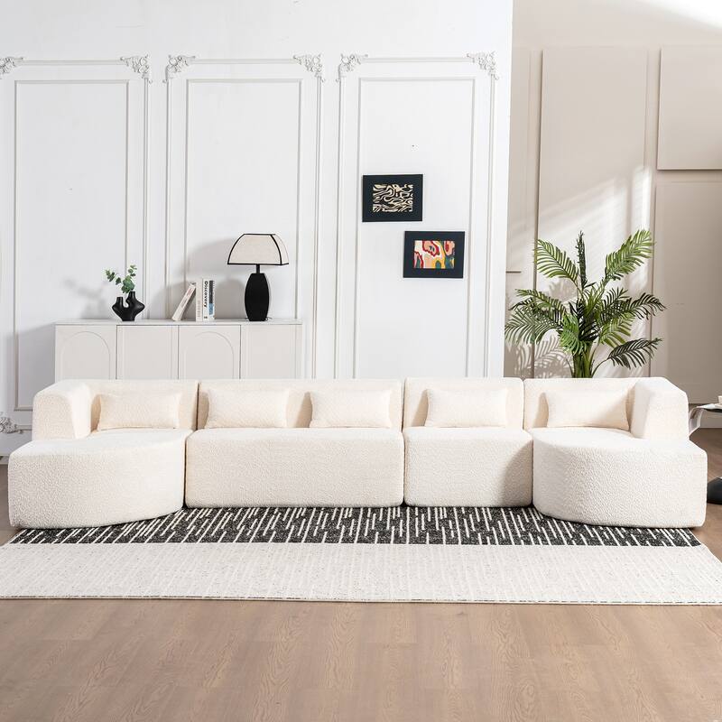 143.7" Polyester Sectional Sofa with 2 Chaise Lounges, Back Pillows