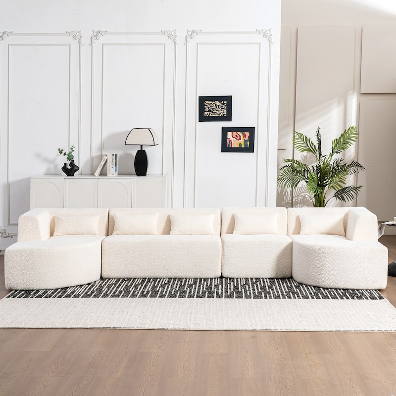 Free-combined Upholstered Sofa Couch with Two Curved Chaise Lounge and Removable Cover