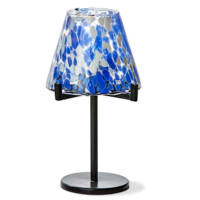 Confetti Glass Tealight Lamp Short Blue Multi Candle Holder 10in H x 6in L x 6in W Everyday Home Decor