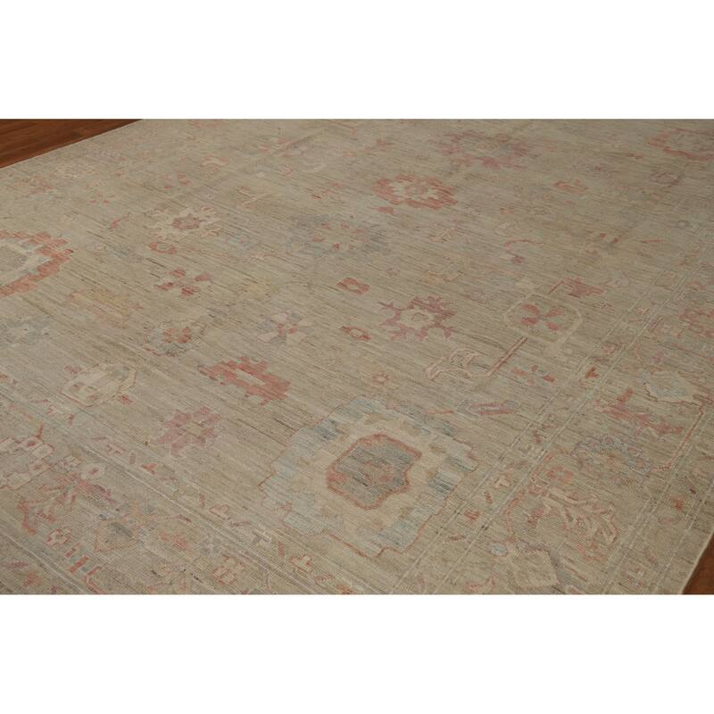 Hand Knotted Oriental 100% Wool Carpet Transitional All-Over Beige & Ivories Oushak Area Rug - 12' 0'' X 9' 0''