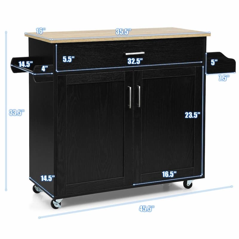 Rolling Kitchen Island Cart with Towel and Spice Rack - 45.5" x 16" x 33.5"(L x W x H)