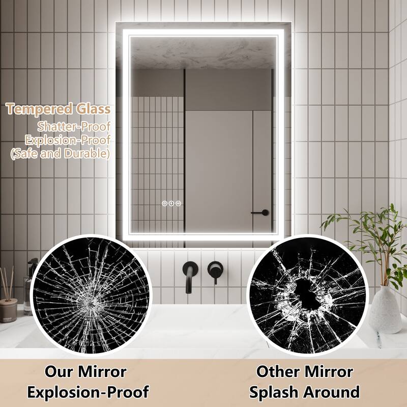 Rectangle Frameless Anti-Fog Wall Mounted LED Light Bathroom Vanity Mirror
