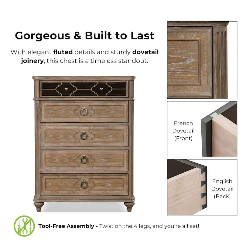 Furniture of America Aveline Modern Rustic Oak Solid Wood 5-Drawer Storage Chest