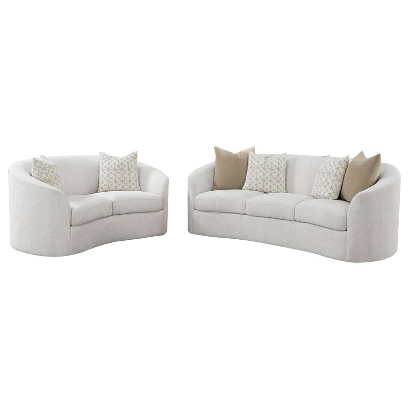 Tia 2pc Living Room Sofa Set with 6 Accent Pillows, White Boucle