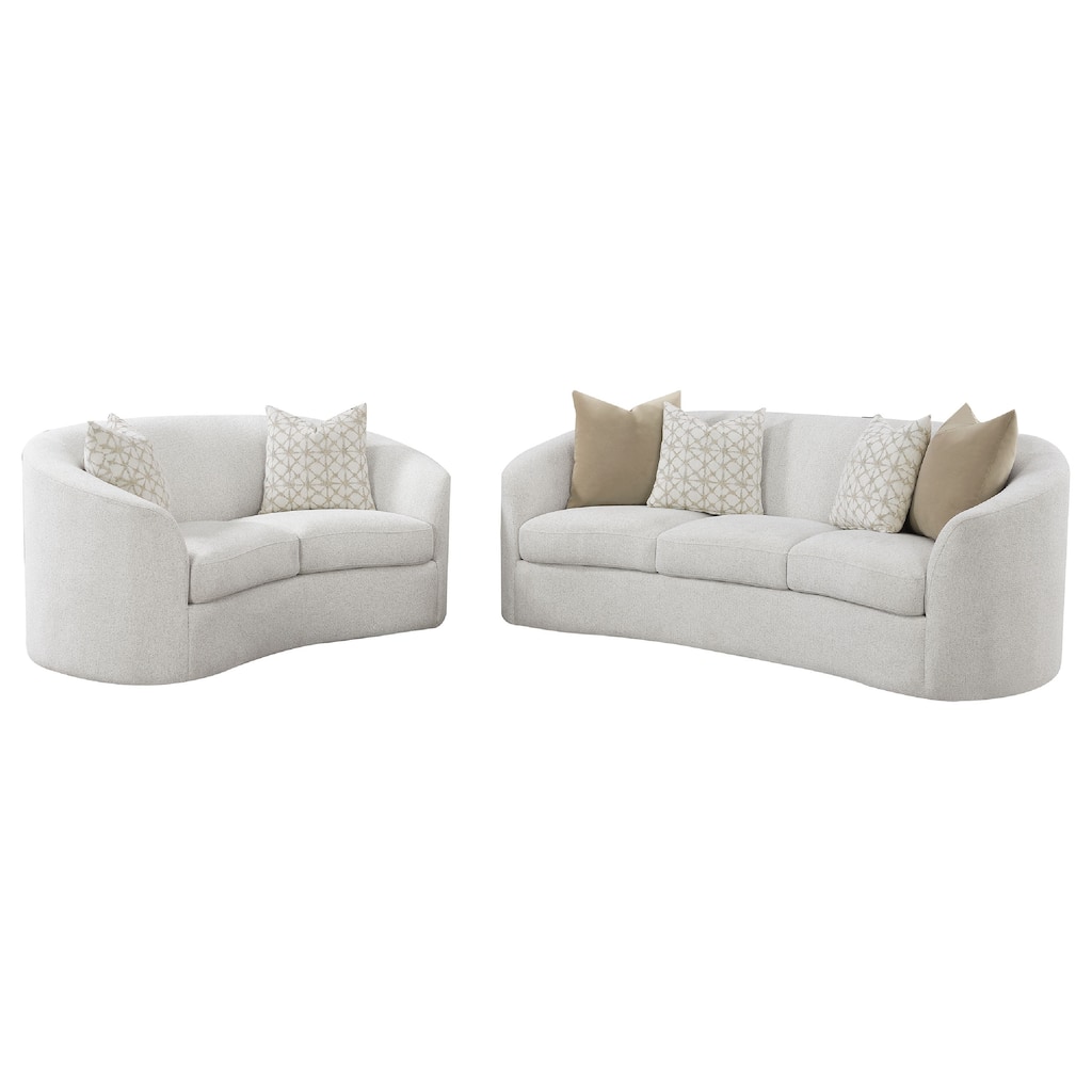 Tia 2pc Living Room Sofa Set with 6 Accent Pillows, White Boucle