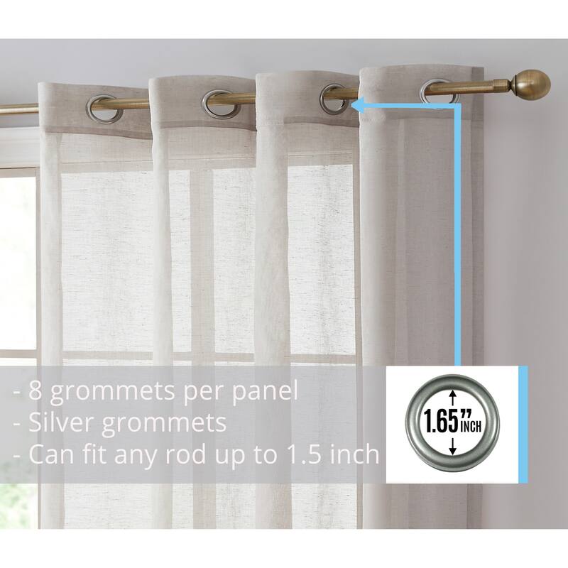 HLC.me Sierra Burlap Flax Linen Semi Sheer Light Filtering Transparent Window Grommet Thick Curtains Panels - Set of 2