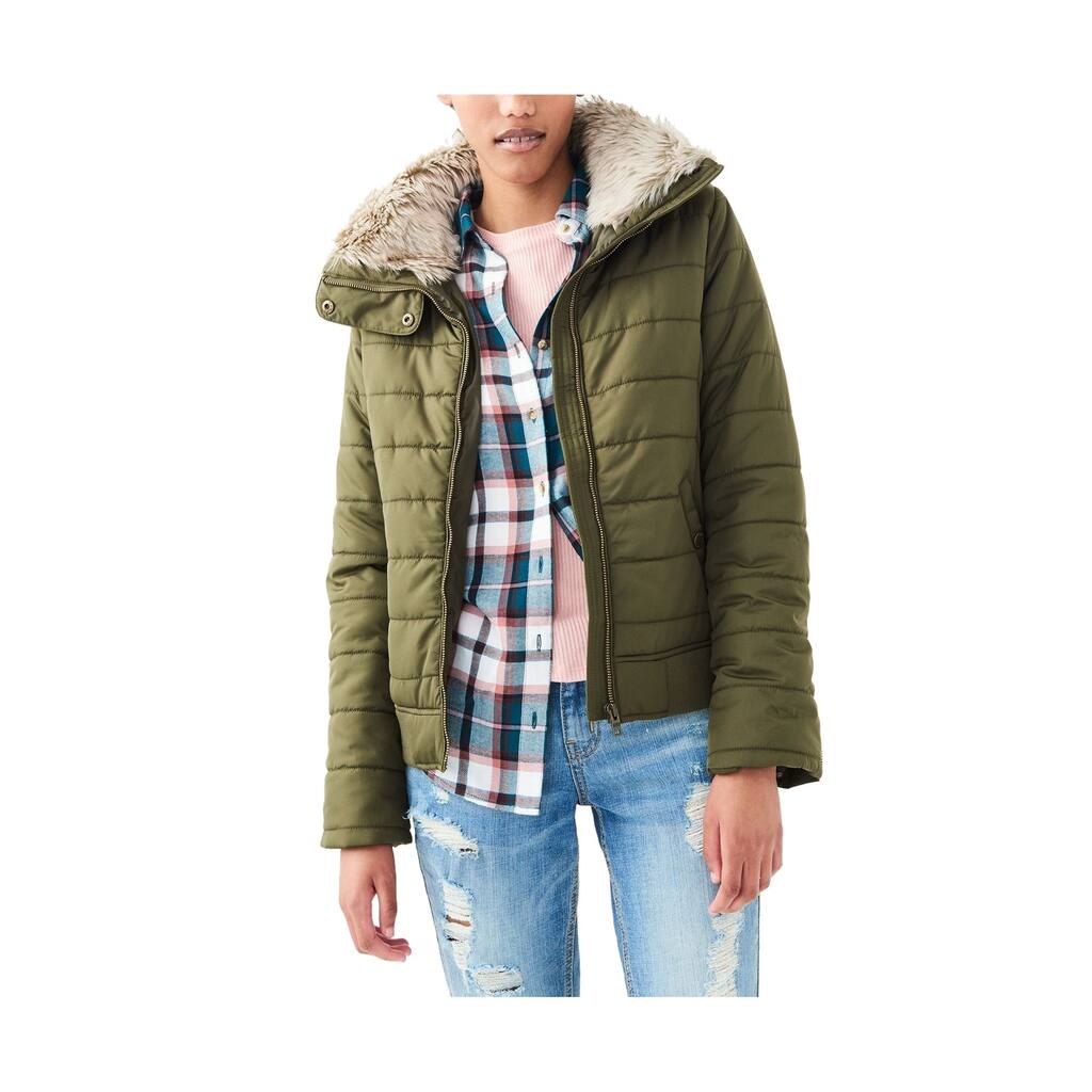 Aeropostale Womens Full Zip Puffer Jacket, Green, X-Small
