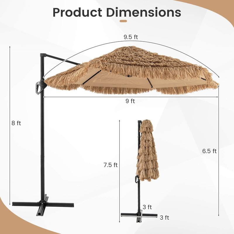 Costway 9.5 FT Cantilever Hula Tiki Thatch Patio Umbrella with Vented