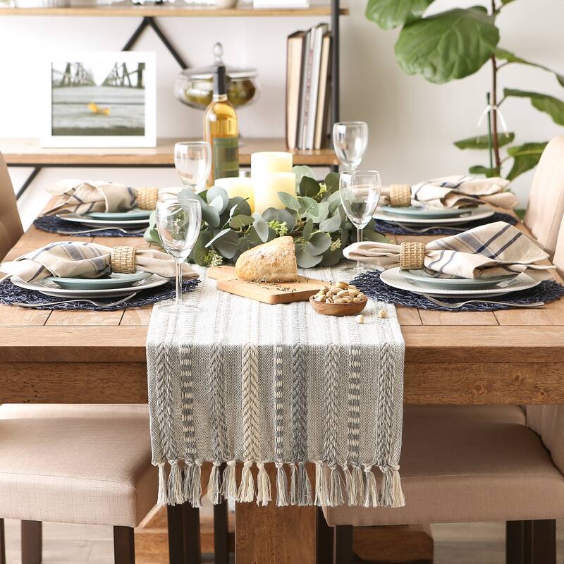 DII Black Braided Stripe Table Runner